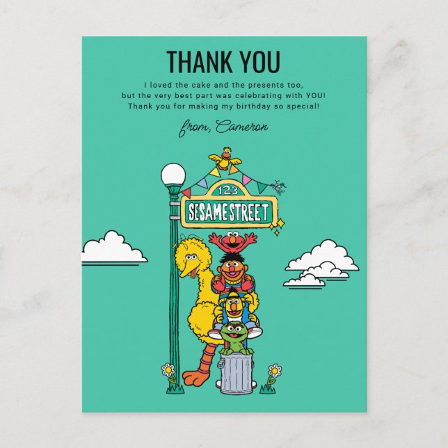 Postal Personajes de la Calle Sésamo y Letrero de la Call (Anverso)