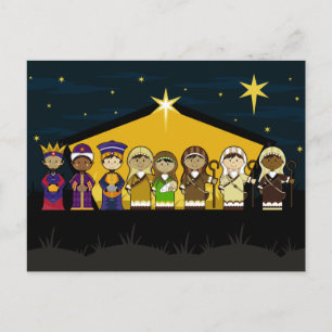Postal Personajes de la Natividad Cuta en el granero por 