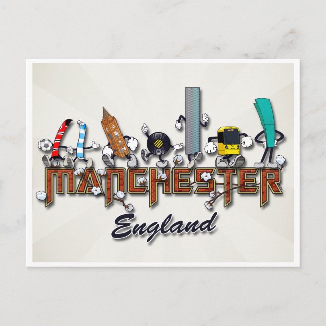 Postal Personajes de Manchester (Anverso)