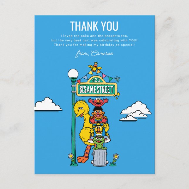 Postal Personajes de Sesame Street y Letrero de la Calle  (Anverso)
