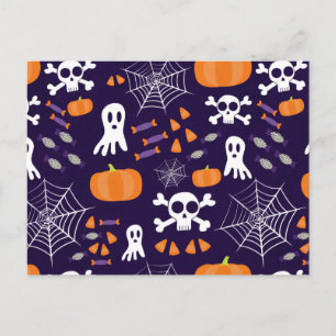 Postal Personajes Divertidos y Espeluznantes de Halloween