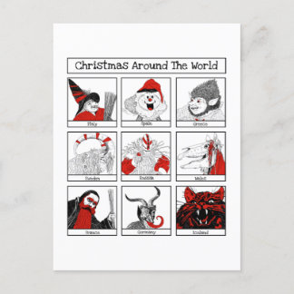 Postal Personajes navidades alrededor del mundo Ilustraci
