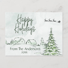 Postal Personaliza Acuarela Felices Fiestas Nombre Fecha