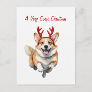 Postal Personaliza el Corgi de Navidad con cuernos de ren
