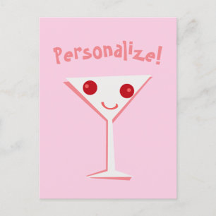 Postal Personaliza Happy Martini Pink