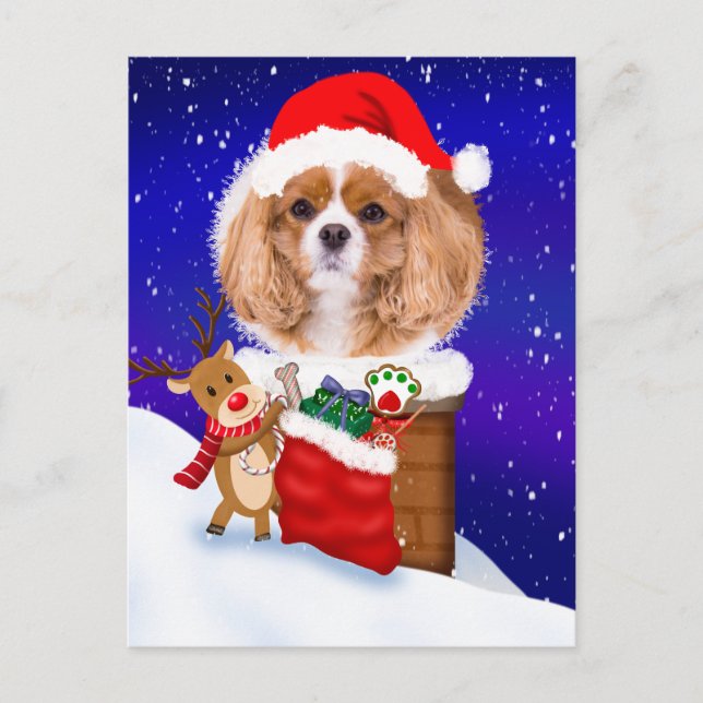 Postal Personaliza Perro Santa Tejado Reno Con Regalos (Anverso)