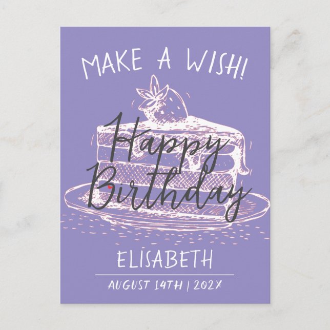 Postal Personaliza Tarta Dulce Sencilla Cumpleaños Haz Un (Anverso)