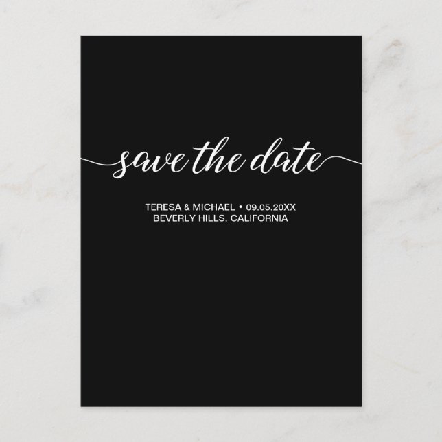 Postal Personalizable blanco y negro "Save the Date" (Anverso)