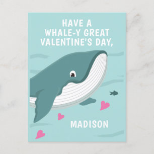 Postal Personalizable de ballena divertida Valentine
