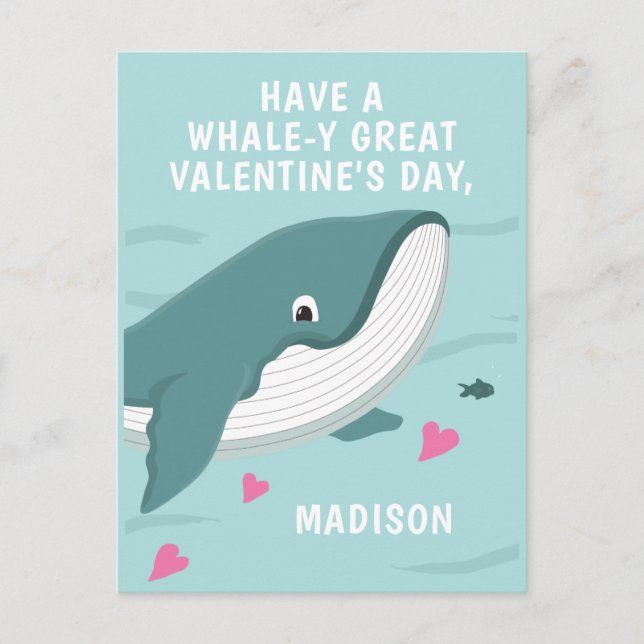 Postal Personalizable de ballena divertida Valentine (Anverso)