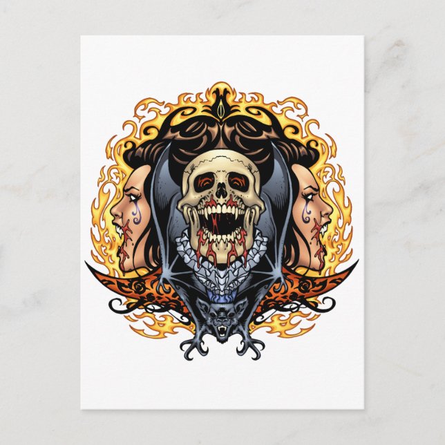 Postal Personalizable de cráneos, vampiros y murciélagos  (Anverso)