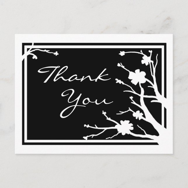 Postal Personalizable de flores blancas negras gracias po (Anverso)