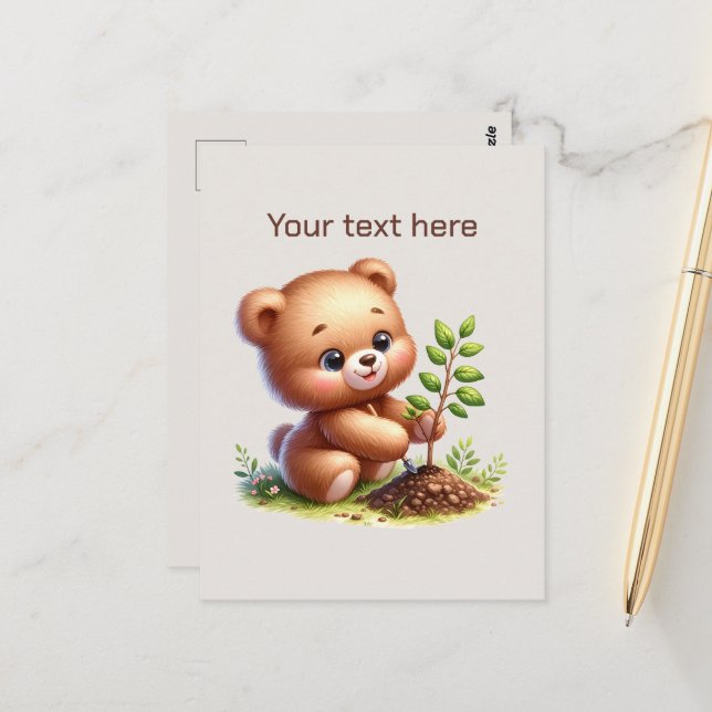 Postal Personalizable de oso de jardinería (Anverso/Reverso In Situ)