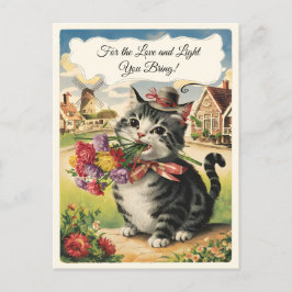 Postal Personalizable del Día de la Madre lindo gato vint