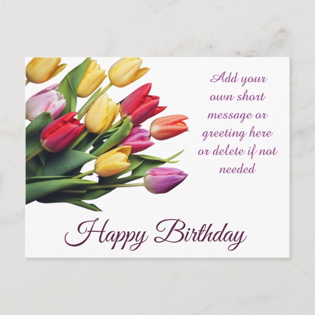 Postal Personalizable Elegante Tulip Bouquet Cumpleaños (Anverso)