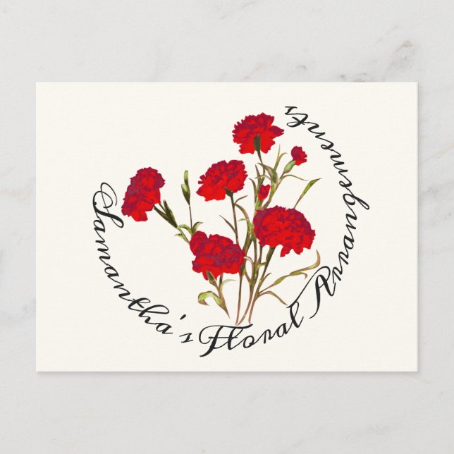 Postal Personalizable Elegante Vintage Floral Red Carnati (Anverso)