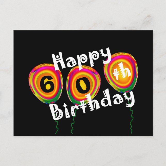 Postal Personalizable Feliz 60 cumpleaños, globos colorid (Anverso)