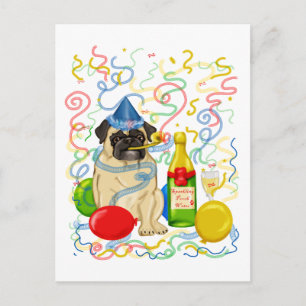 Postal Personalizable Fiesta Pug Celebración Tees and Gif
