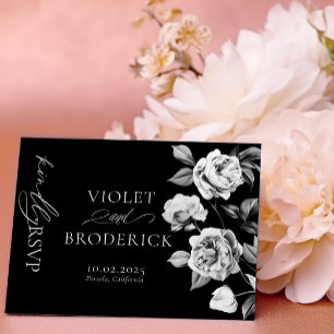 Postal Personalizable floral blanco y negro RSVP
