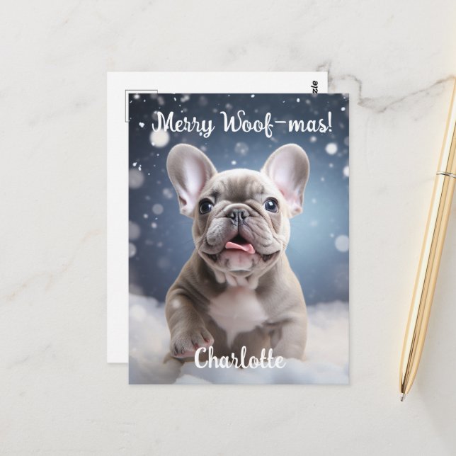 Postal Personalizable Frenchie Frosty Bliss (Anverso/Reverso In Situ)