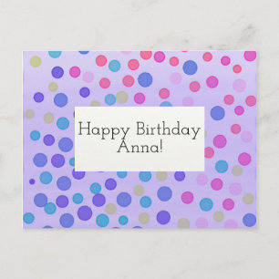 Postal Personalizable Happy Birthday Card confetti púrpur