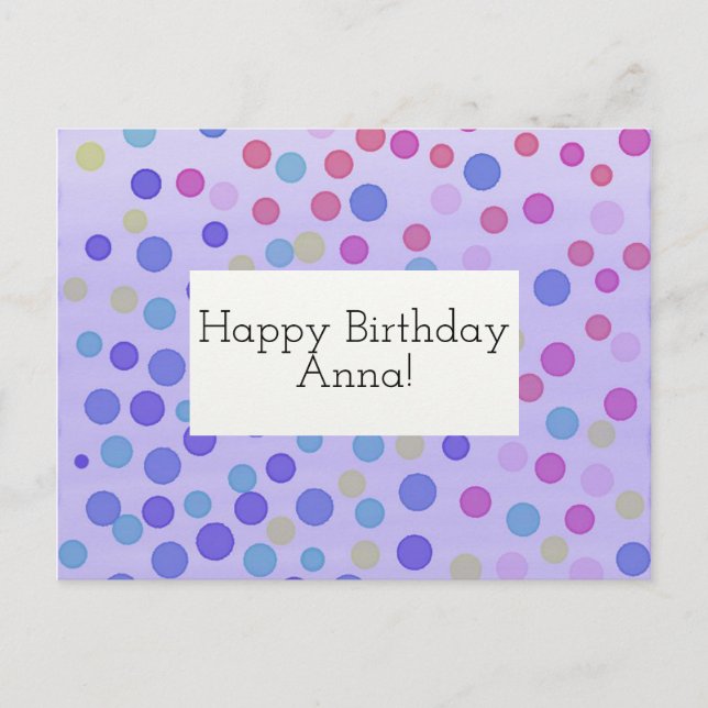 Postal Personalizable Happy Birthday Card confetti púrpur (Anverso)