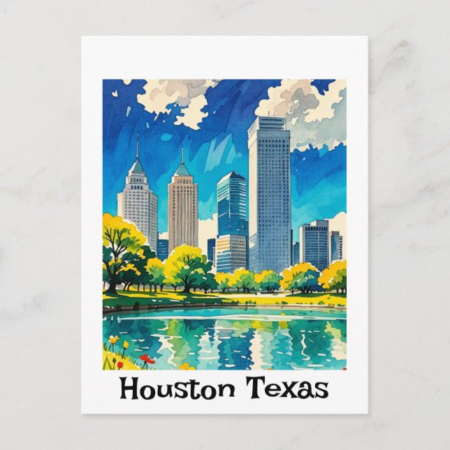 Postal Personalizable Houston Texas color del agua del ho (Anverso)