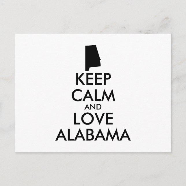 Postal Personalizable MANTENGA CALMA Y AME A ALABAMA (Anverso)