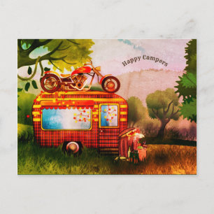 Postal Personalizable Retro Happy Campers Trailer Trash