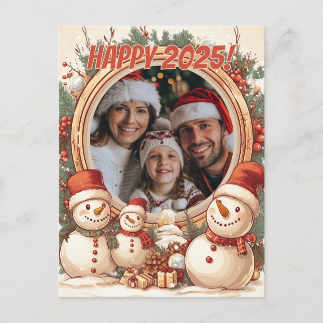 Postal Personalizable Snowman Feliz Año Nuevo (Anverso)