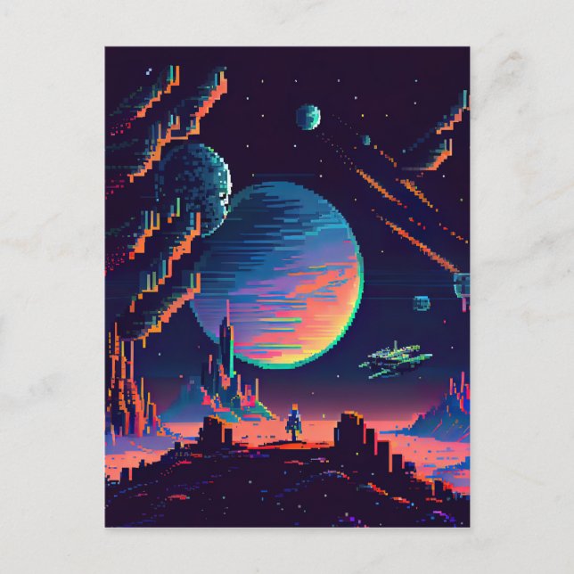 Postal Personalización - Colorido Retro 8 Bits de espacio (Anverso)