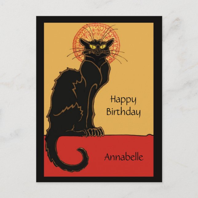Postal Personalización de cumpleaños feliz de gato negro  (Anverso)