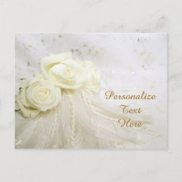 Postal Personalización de rosas blancas y encajes bodas