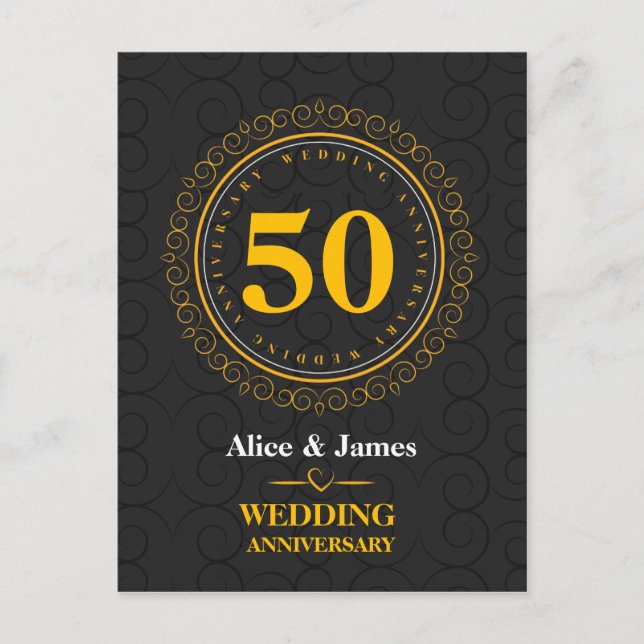 Postal Personalización del "aniversario boda" dorado (Anverso)