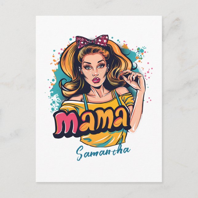 Postal personalizada de arte pop de Mama Retro (10 (Anverso)