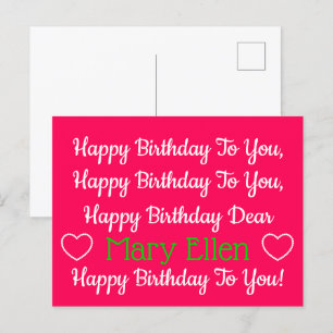 Postal Personalizada la canción de cumpleaños feliz rosa