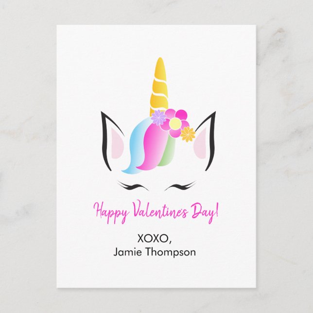 Postal Personalizada, unicornio feliz San Valentín (Anverso)