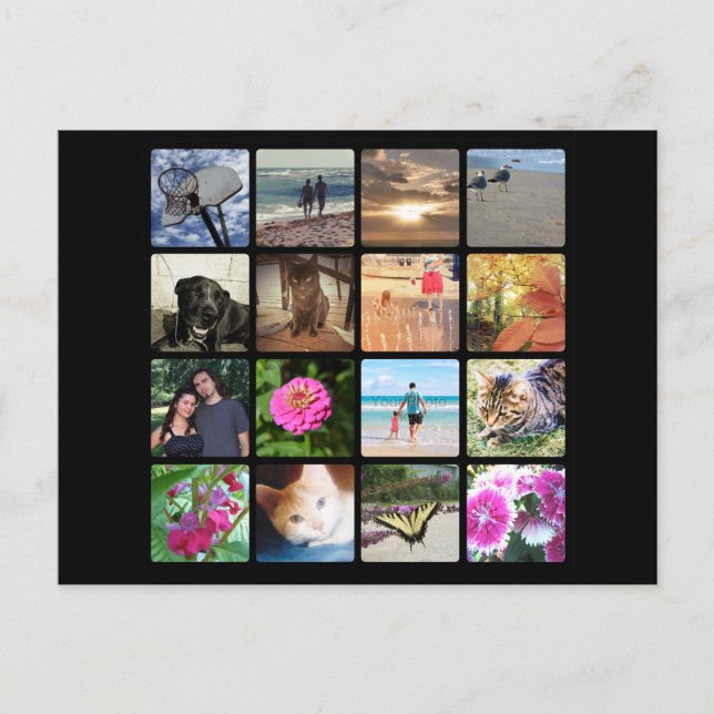 Postal Personalizado 16 Foto Collage con mosaico (Anverso)
