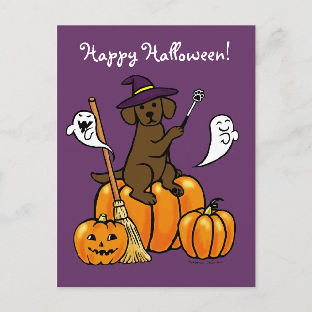 Postal Personalizado 2 de Halloween Chocolate Labrador (Anverso)