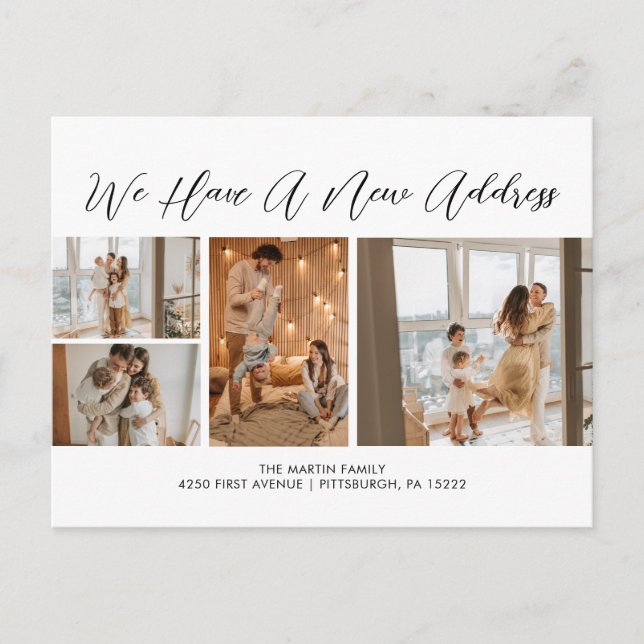 Postal Personalizado 4 Fotos Grabación Casual de Blanco N (Anverso)