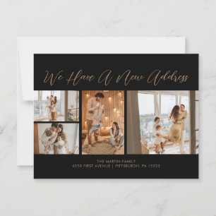 Postal Personalizado 4 Fotos Oro Black Casual Script Movi