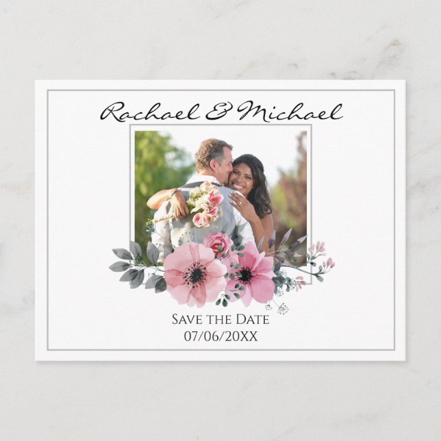 Postal Personalizado acuarela Floral Foto Guardar fecha (Anverso)