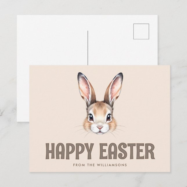 Postal Personalizado acuarela moderna linda conejo de Pas (Anverso / Reverso)