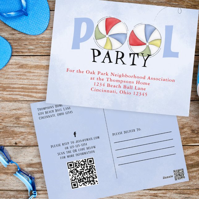 Postal Personalizado acuático Fiesta de piscina de verano (Pool party Custom invitation)