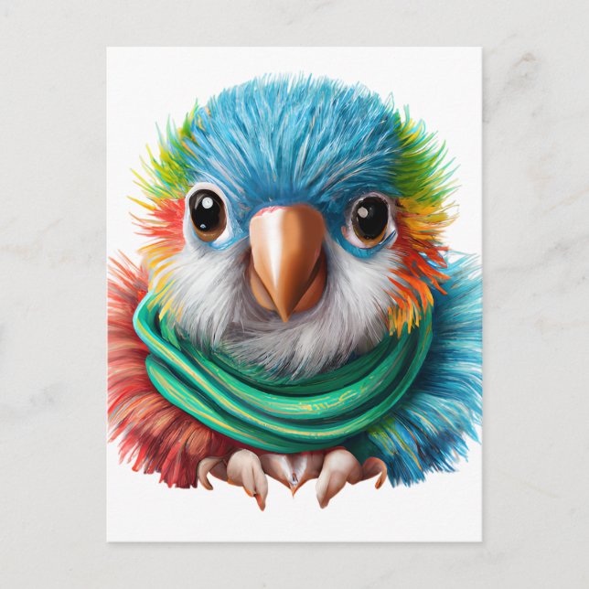 Postal Personalizado Adorable Fluffy Happy Baby Parrot (Anverso)