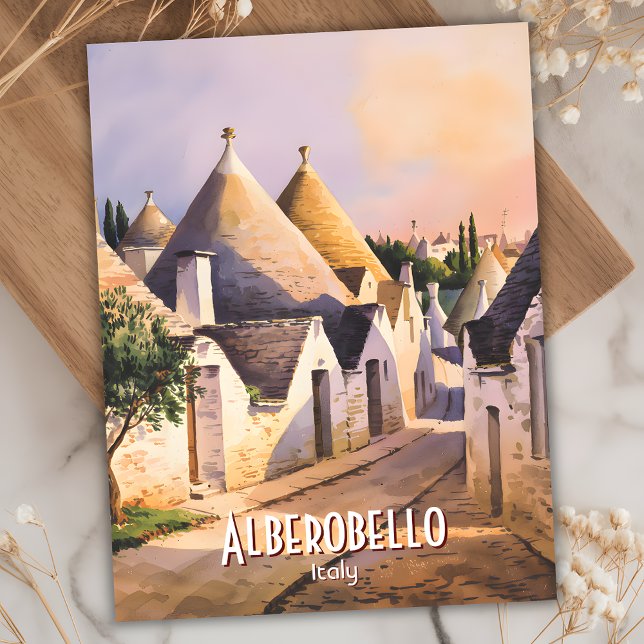 Postal Personalizado Alberobello Trulli House Watercolor  (Alberobello Trulli House Watercolor Postcard)