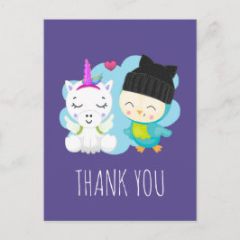 Postal Personalizado amable Unicornio y pájaro gracias