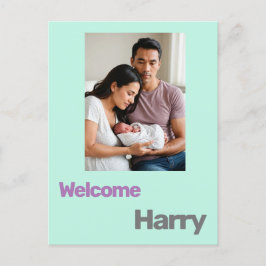 Postal personalizado anuncio de nacimiento azul morado mo