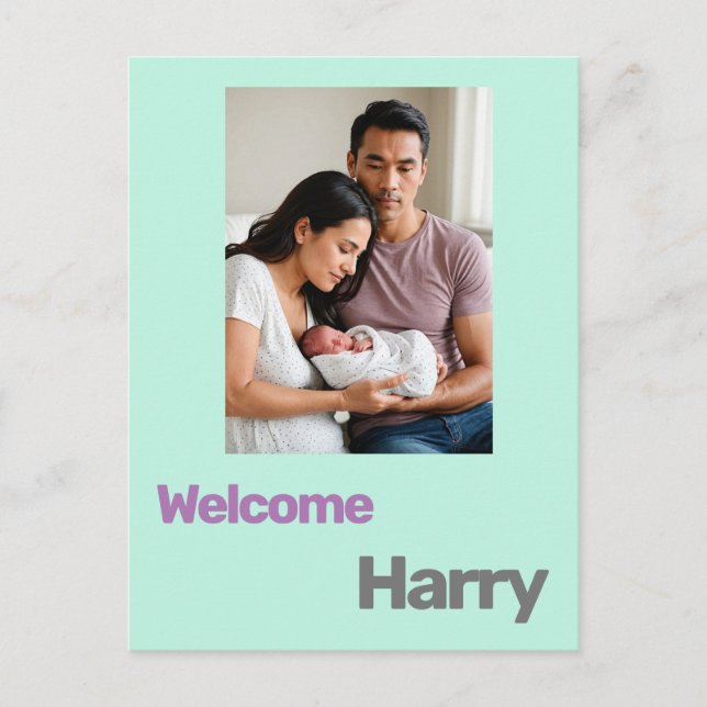 Postal personalizado anuncio de nacimiento azul morado mo (Anverso)