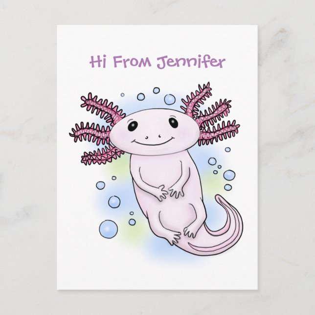 Postal Personalizado axolotópico rosa adorable (Anverso)